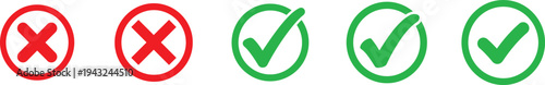 Checkmark cross icons approval rejection symbols green red vector set
