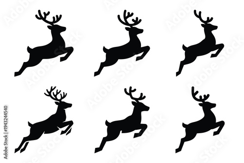set of reindeer jump icon elements collection.