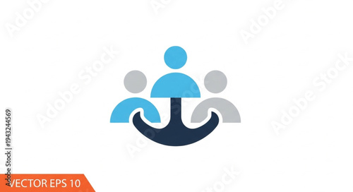 Abstract Illustration of People Connected by Anchor Symbol.