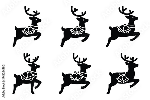 set of reindeer with bells icon elements collection.