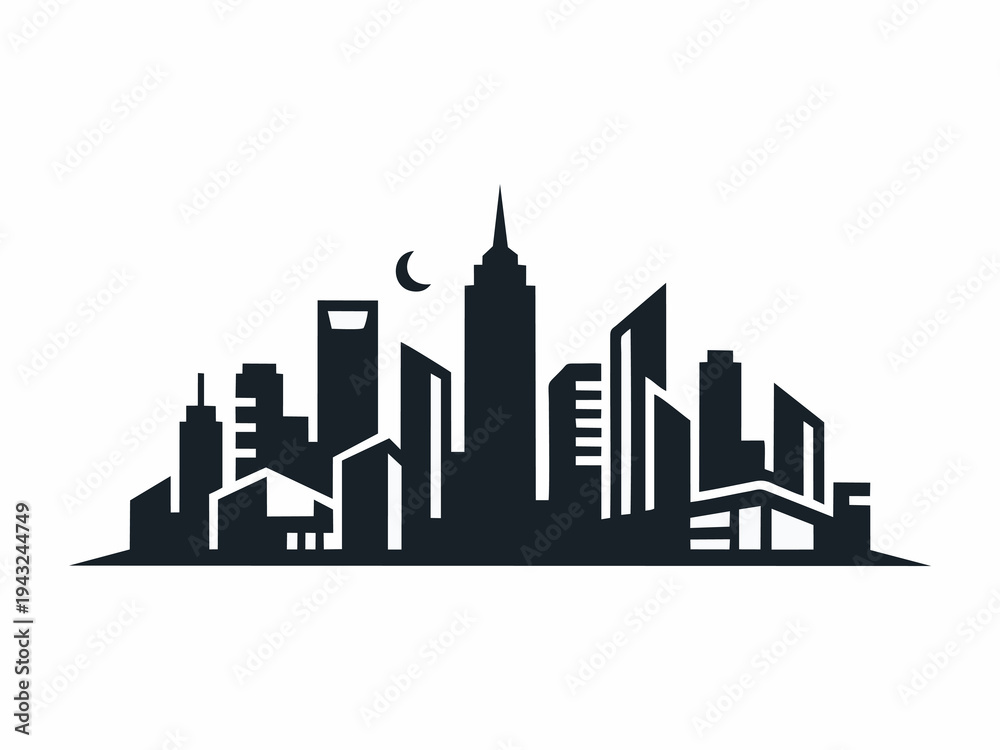Obraz premium Modern City Skyline Silhouette with Moon