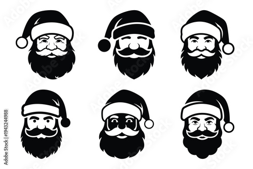 set of santa face icon elements collection.