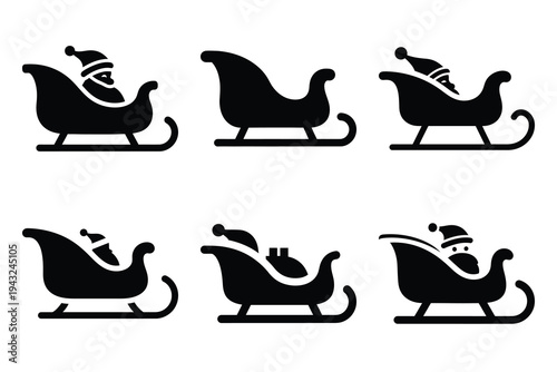 set of santa sleigh icon elements collection.