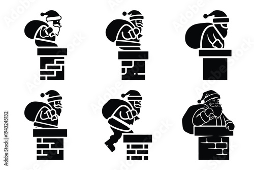 set of santa in chimney icon elements collection.