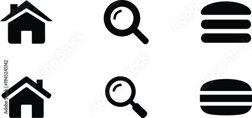 Home search food icons navigation service interface symbols vector