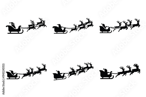 set of santa sleigh with icon elements collection.