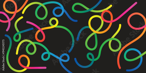 Vibrant neon tubing patterns on black background