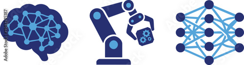 Set of 3 blue technology icons vector