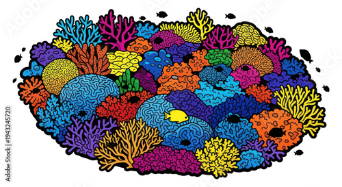 Colorful Coral Reef Illustration with Sea Anemones.