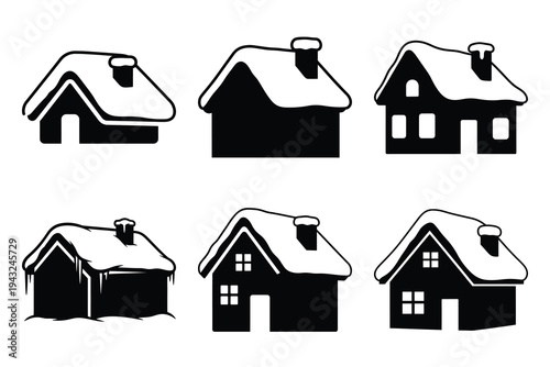 set of snowy house icon elements collection.