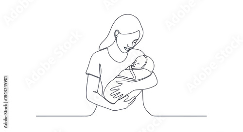 Mother Holding Newborn Baby in Arms.