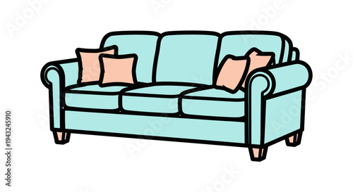 Illustration of a Sofa with Pillows.