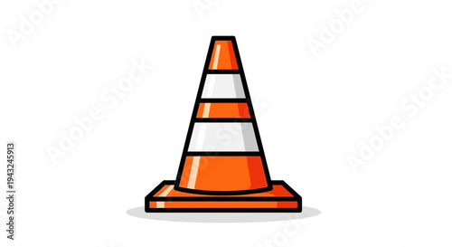 Orange Traffic Cone Illustration Isolated White.