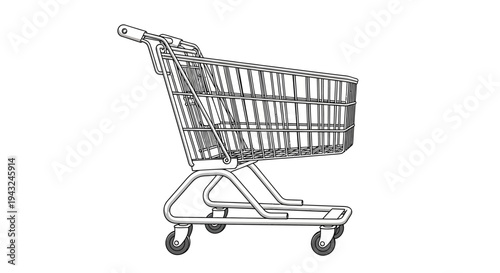 Empty Shopping Cart Illustration on White.