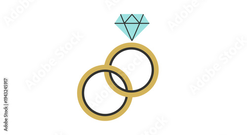 Golden Wedding Rings with Diamond Symbol.