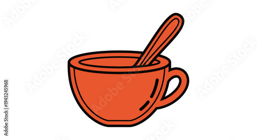 Red Coffee Cup with Spoon Inside.