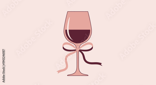 Wine Glass with Ribbon Illustration Design.