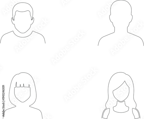 People silhouettes line art characters hairstyles minimal illustration set, editable stroke