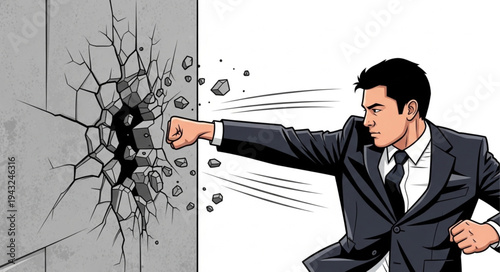 Man Breaking Through Wall Cartoon.