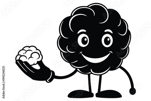 Abstract black and white vector art of a hand cradling a brain, conveying care for mental health and the mind.