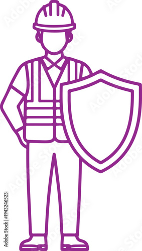 A person wearing a helmet and holding a shield, ready for protection. Vector, illustration