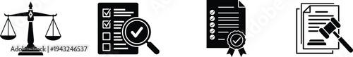 Legal icons scales gavel certificate checklist law symbols