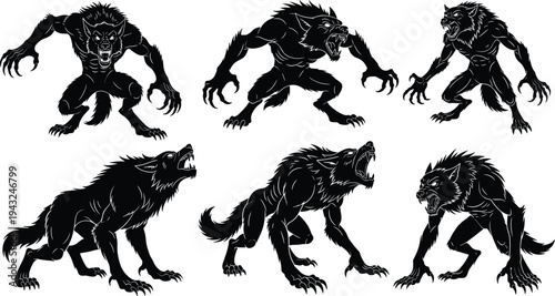 Vector set of horse silhouettes running and galloping