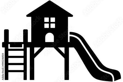Playground Slide Tower Outline Illustration, Minimal Kids Play Structure Vector