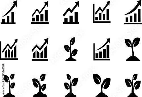 Collection of growth and statistics icons