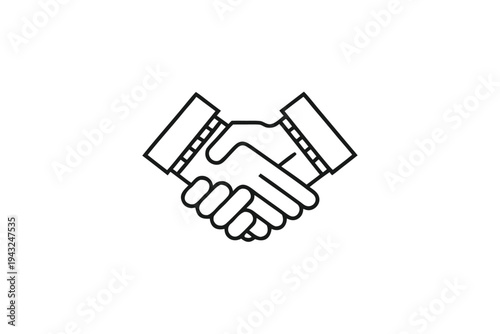Business handshake icon in black, representing trust, partnership, and successful agreements