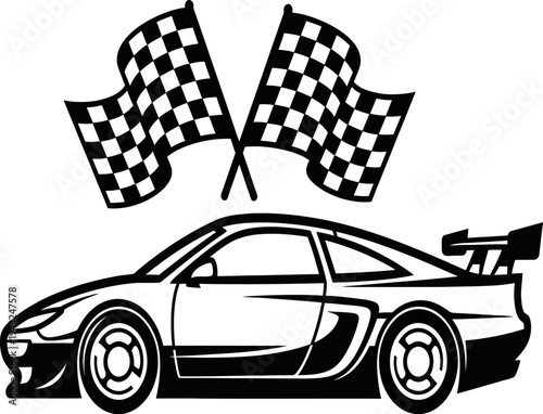 Racing car with checkered flags