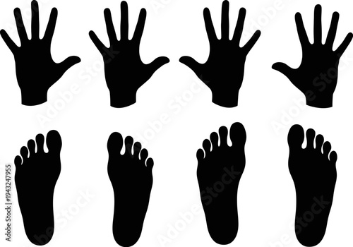 Black silhouettes of hands and feet