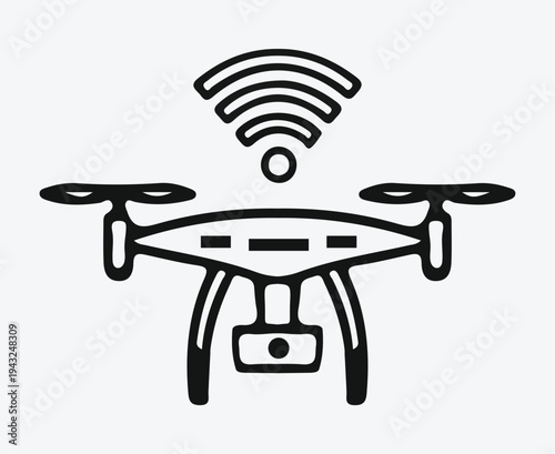 Drone outline icon with Wi Fi signal isolated on white background