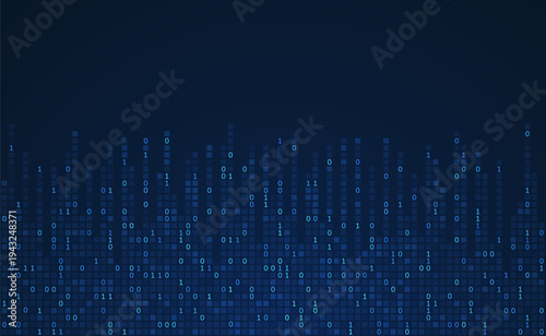 Digital technology background with glowing binary numbers forming a data pattern.