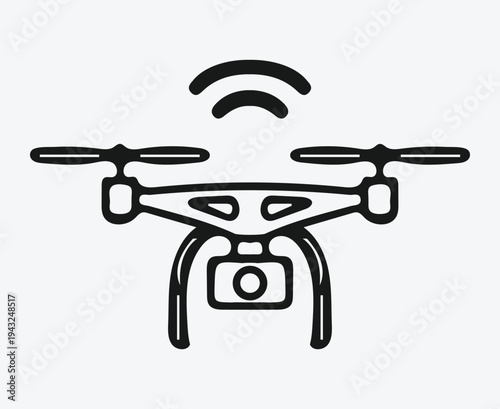 Drone outline icon with Wi Fi signal isolated on white background