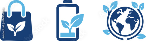 Set of 3 eco friendly icons vector