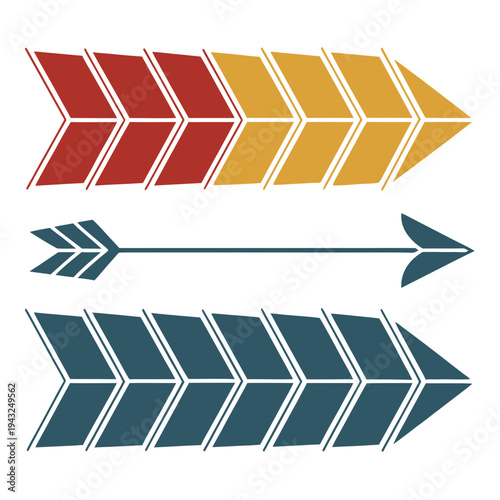 Mixed arrows design one with fletching and chevron pattern in red yellow and navy blue plus a single arrow vector illustration