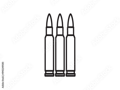 Three black and white illustration of bullets in a row