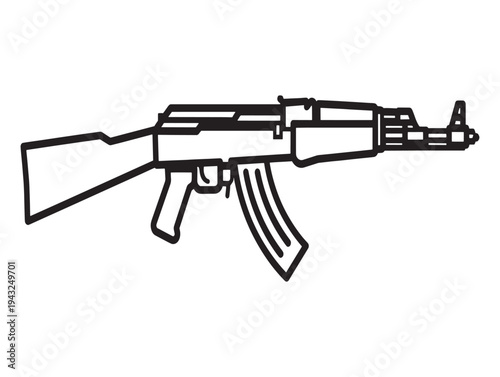 Line drawing of an ak 47 rifle with magazine and stock