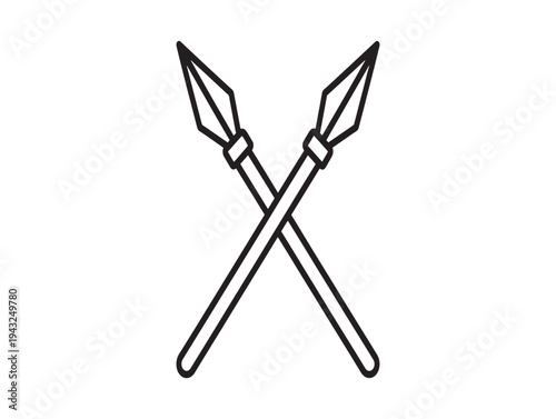 A pair of crossed spears with pointed tips and decorative handles