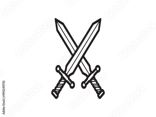 Two crossed swords with pointed tips and handles