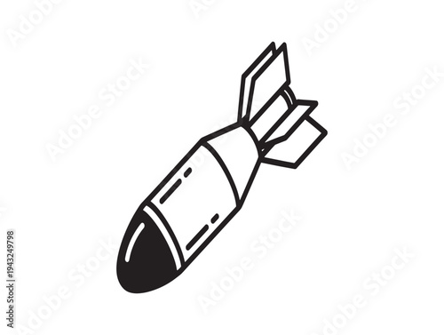 A simple line drawing of a missile in flight with fins at the rear
