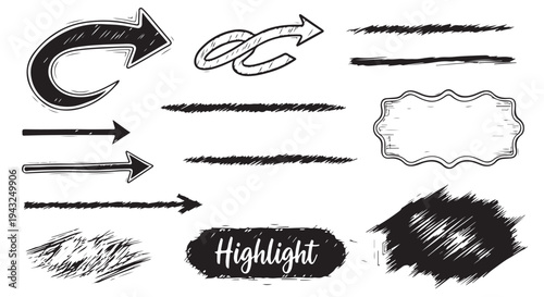 Creative hand-drawn arrows and decorative elements for design projects