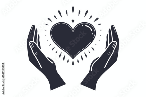 Sharing the Love: Pairs of Hands Gently Enclosing a Heart in a Chic Black and White Vector