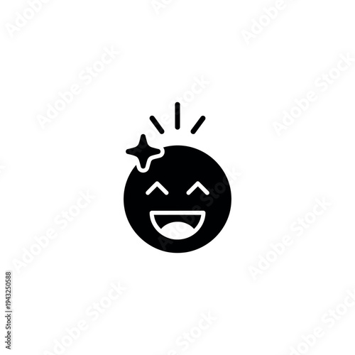 Black Smiling Emoticon with Star Symbol.