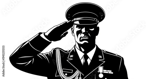 Military Officer Saluting with Respect.