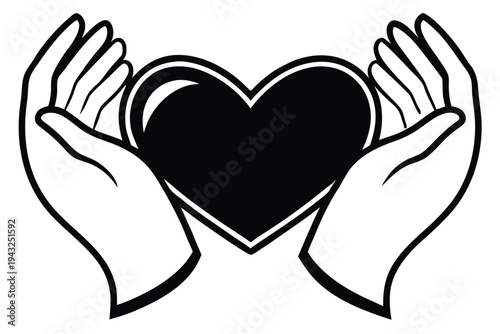 Artistic black and white graphic of hands shaping a heart, symbolizing affection and emotional connection.