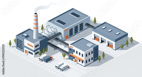 Modern Industrial Factory with Solar Panels.