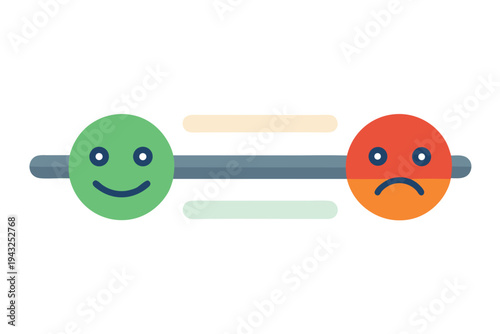 Minimalist silhouette slider icon showing the progression from a happy face to a sad face, ideal for user feedback and mood indicators.