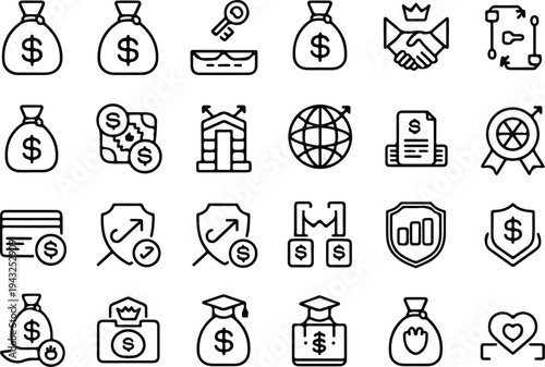 Money Bag Collection Silhouette Icon Set Cash Money Bag Typography Silhouette Icon Pack